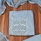 Organza Sky blue Unstitched Suit